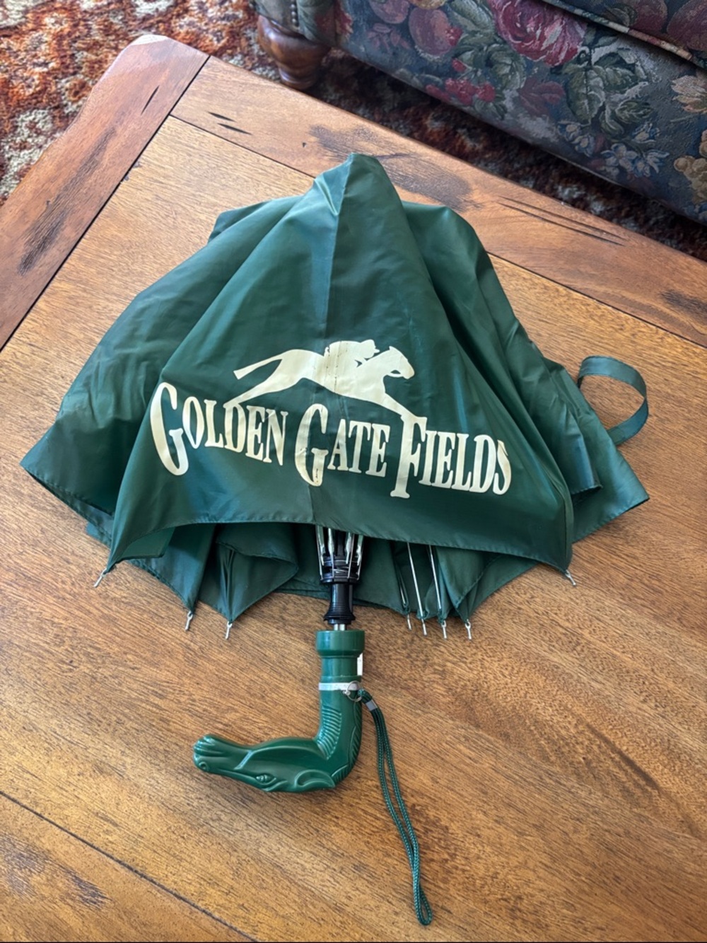 Golden Gate Fields Dark Green Horse Logo Umbrella